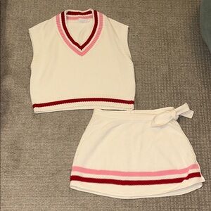 The Upside Cream Pink and Red Striped Knit Top and Skirt Set